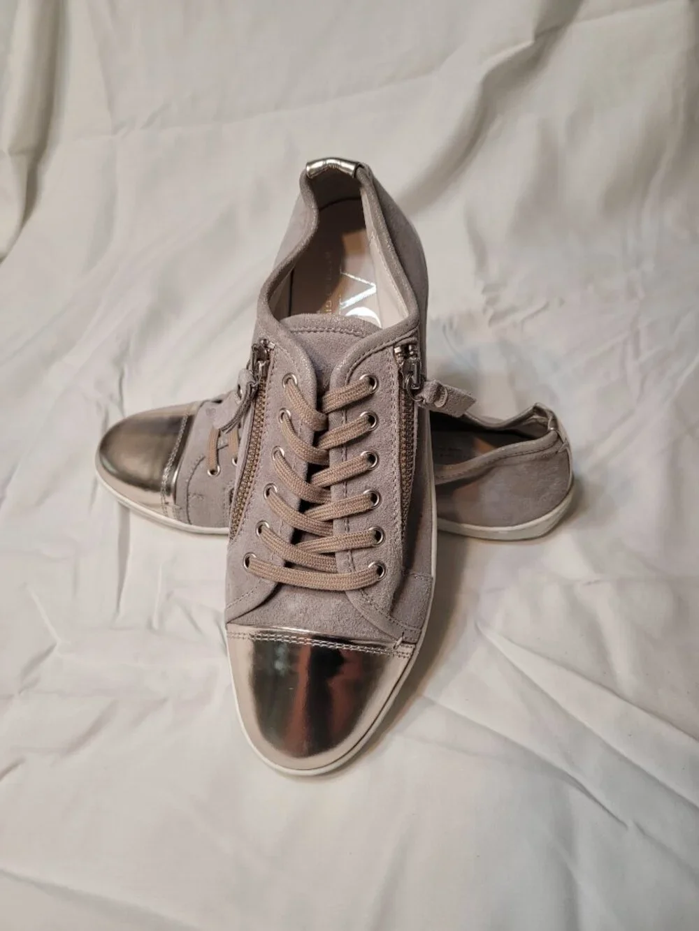 AGL, Silver Metallic Cap Toe Zip Gray Sneaker size 8/38 Made in Italy